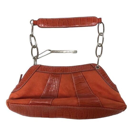 Chinese Laundry Y2K faux crocodile & orange mini baguette suede shoulder/handbag - Picture 2 of 6